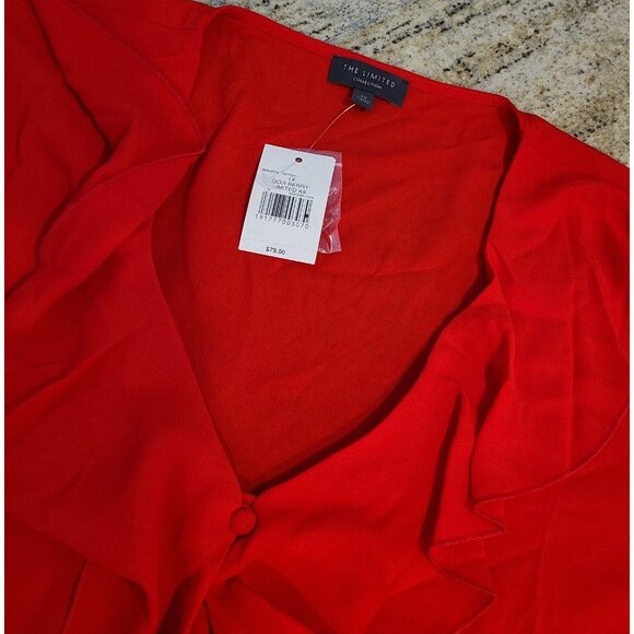 New! Womens Size 2X The Limited Red Ruffle Accent V-Neck Blouse Top Goji $79 - Picture 12 of 14
